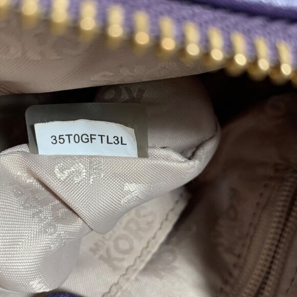 MICHAEL Michael Kors Fulton Large Purple Leather Shoulder Handbag Belted Sides - Picture 14 of 16